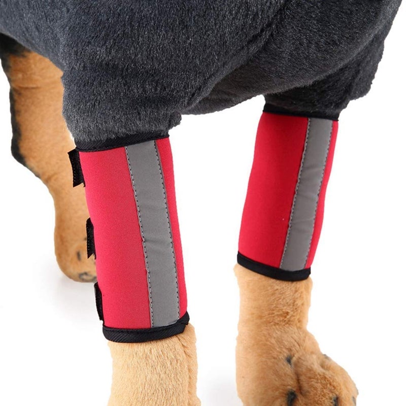 Emoly 1 Pair Reflective Tape Elbow Protectors, Dog Front Leg Braces Pet Knee Pads Dog Elbow Protector Help with Injuries Sprains and Loss of Stability Caused by Arthritis(S, Red) - Image 1